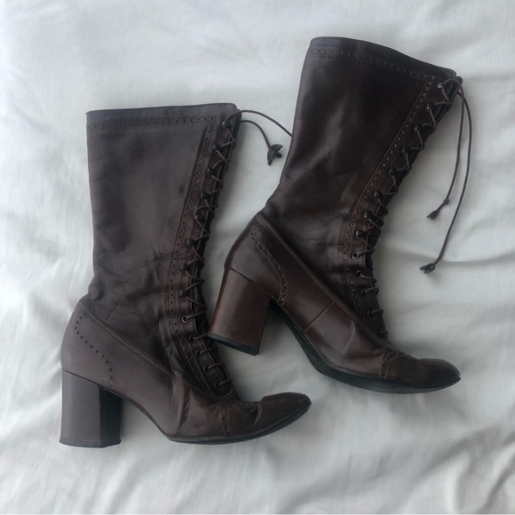 Victorian Style Alpine Dark Brown Leather Lace-Up Boots - Picture 3 of 13